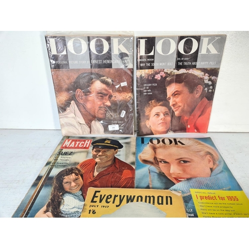 131 - Five 1950s fashion magazines, three Look, one Everywoman and one Paris Match