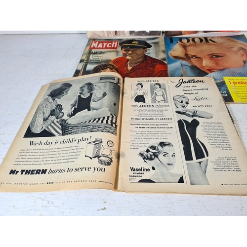 131 - Five 1950s fashion magazines, three Look, one Everywoman and one Paris Match