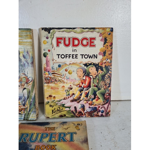 133 - Five mid 20th century books, one The Rupert book and four Fudge books by Ken Reid to include two sig... 