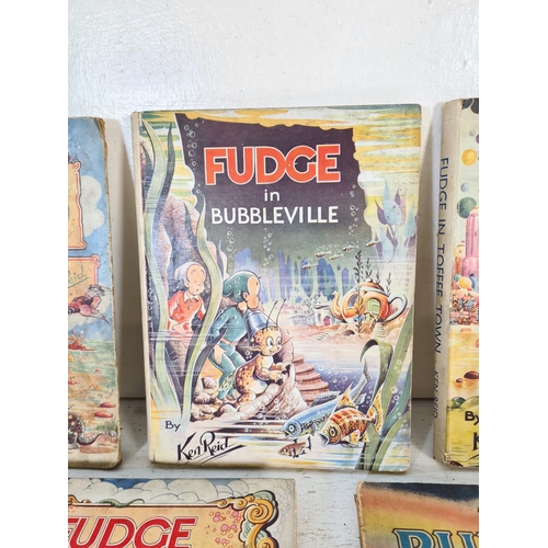 133 - Five mid 20th century books, one The Rupert book and four Fudge books by Ken Reid to include two sig... 