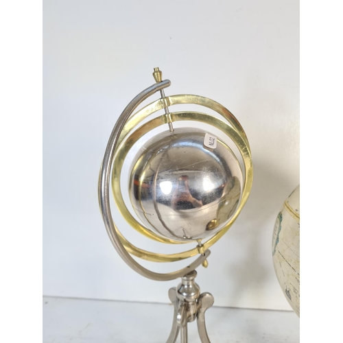 168 - Two items, one Replogle World Classic Series 23cm diameter globe and one brass armillary and steel g... 