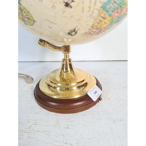 168 - Two items, one Replogle World Classic Series 23cm diameter globe and one brass armillary and steel g... 