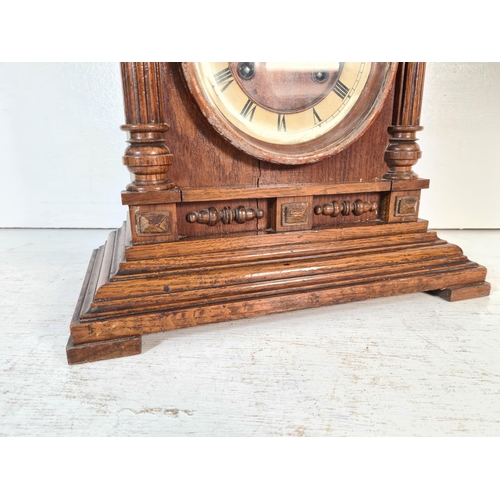 170 - A 19th century style oak cased chiming mantle clock - approx. 43cm high x 32cm wide x 17cm deep