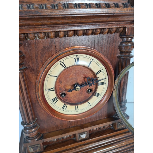 170 - A 19th century style oak cased chiming mantle clock - approx. 43cm high x 32cm wide x 17cm deep