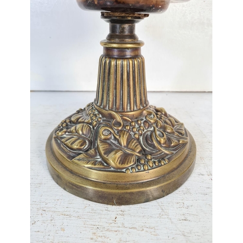 177 - A 19th century Hinks & Sons brass oil lamp with glass reservoir - approx. 54cm high