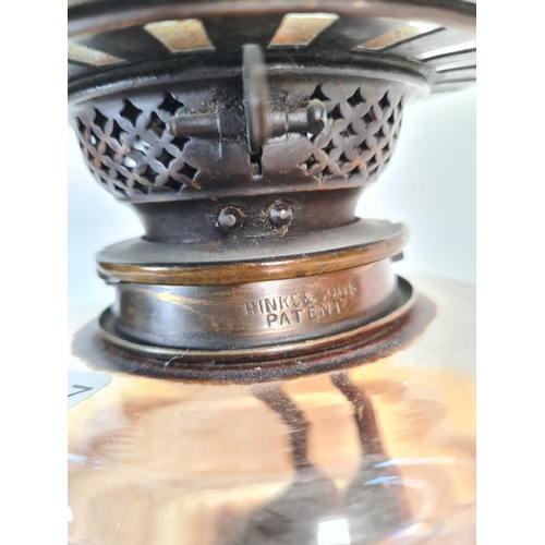 177 - A 19th century Hinks & Sons brass oil lamp with glass reservoir - approx. 54cm high