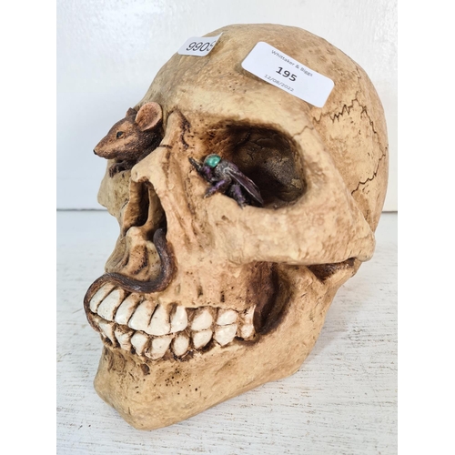 195 - A vintage resin model of a human skull - approx. 17cm high