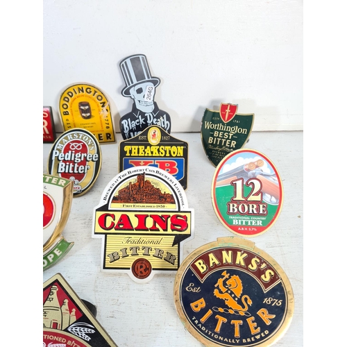 197 - A collection of assorted vintage beer pump clips to include Morland Old Speckled Hen, Eldridge Pope,... 