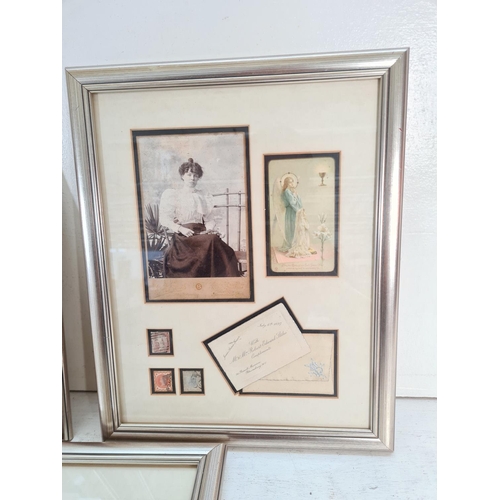 199 - A collection of framed Victorian ephemera to include photographs, stamps, coins etc.