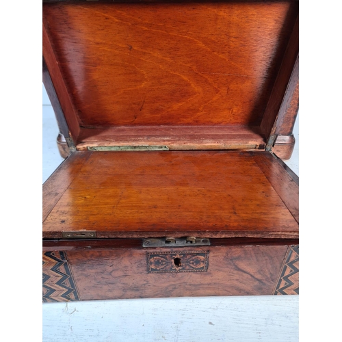 211 - Three late 19th/early 20th century boxes comprising leather cased jewellery box, inlaid walnut writi... 