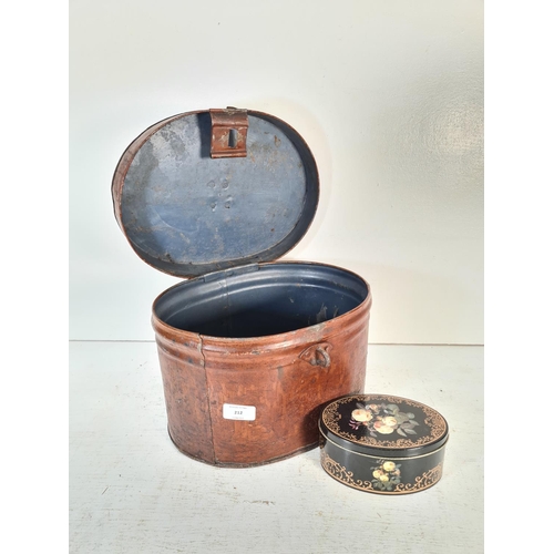 212 - A 19th century metal hat box - approx. 22cm high x 32cm wide x 24.5cm deep