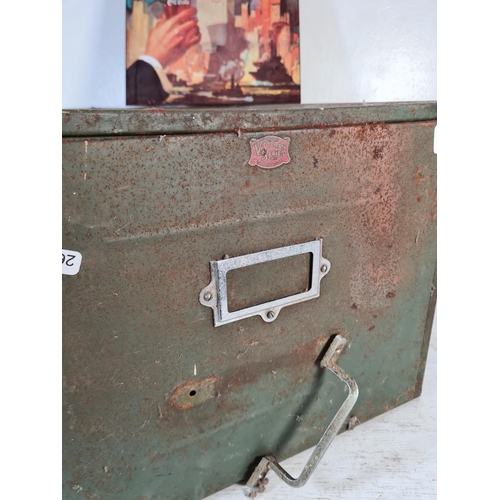 219 - Two items, one Veteran series green metal storage drawer and one Coca-Cola tin sign