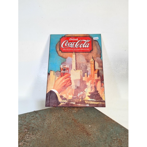 219 - Two items, one Veteran series green metal storage drawer and one Coca-Cola tin sign