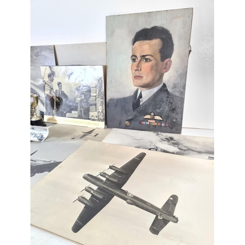 225 - A collection of various RAF related memorabilia to include oil on board portrait of an RAF pilot, si... 