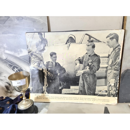 225 - A collection of various RAF related memorabilia to include oil on board portrait of an RAF pilot, si... 