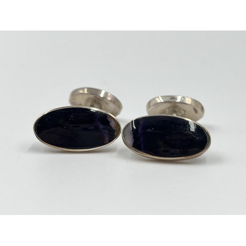 1080A - A pair of silver and Blue John cufflinks - approx. gross weight 8.18 grams