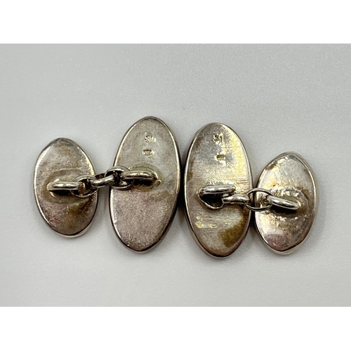 1080A - A pair of silver and Blue John cufflinks - approx. gross weight 8.18 grams