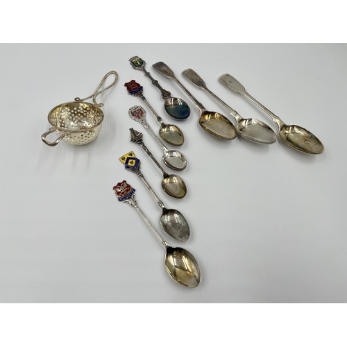 1230 - A selection of hallmarked silver to include three George III London teaspoons dated 1816, George V T... 