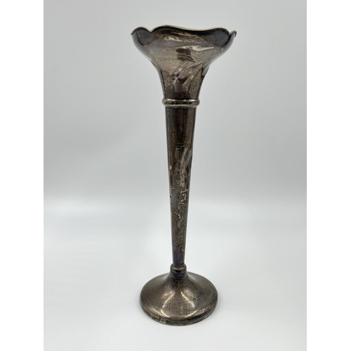 1240 - A hallmarked silver fluted vase, dated 1911 - approx. 25cm high and gross weight 306 grams