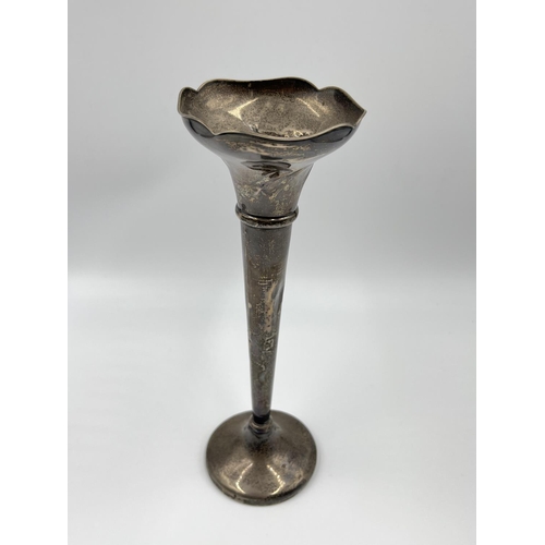 1240 - A hallmarked silver fluted vase, dated 1911 - approx. 25cm high and gross weight 306 grams