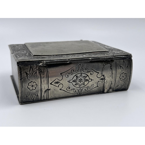 1241 - A Victorian A1 plate novelty box in the form of a book with ivy leaf and swallow design - approx. 10... 