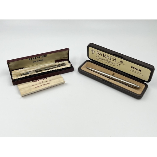 1242 - Two boxed propelling pencils, one Yard-O-Led rolled silver and one Parker Classic Flighter CT