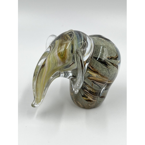 14 - Three studio glass elephant paperweights to include Avondale, Mtarfa Glass etc.