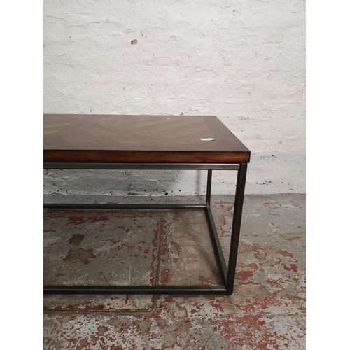 295 - A modern hardwood and steel rectangular coffee table - approx. 47cm high x 61cm wide x 109cm long