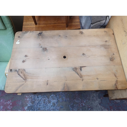 306 - A Victorian style solid pine rectangular farmhouse dining table - approx. 77cm high x 75cm wide x 12... 