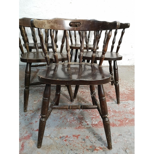 338 - Five Victorian style stained beech bow back dining chairs