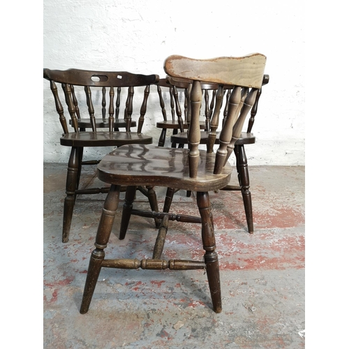 338 - Five Victorian style stained beech bow back dining chairs