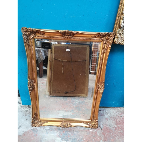 343 - Eight 19th century style gilt framed wall mirrors and one gilt framed pastel portrait signed lower r... 