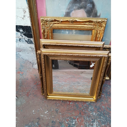 343 - Eight 19th century style gilt framed wall mirrors and one gilt framed pastel portrait signed lower r... 