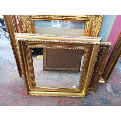 343 - Eight 19th century style gilt framed wall mirrors and one gilt framed pastel portrait signed lower r... 