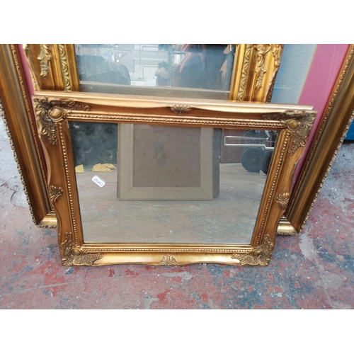 343 - Eight 19th century style gilt framed wall mirrors and one gilt framed pastel portrait signed lower r... 