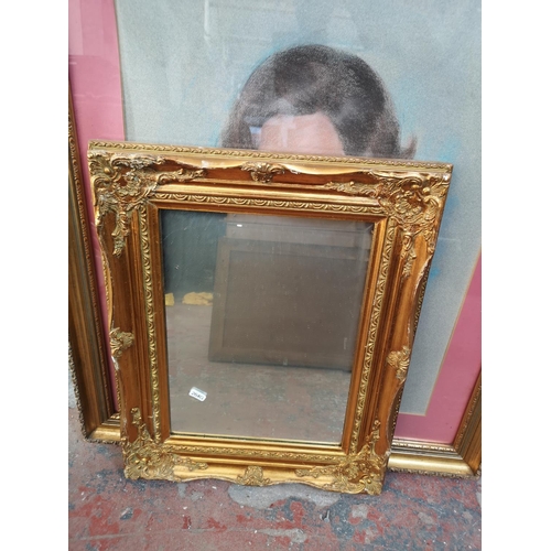 343 - Eight 19th century style gilt framed wall mirrors and one gilt framed pastel portrait signed lower r... 