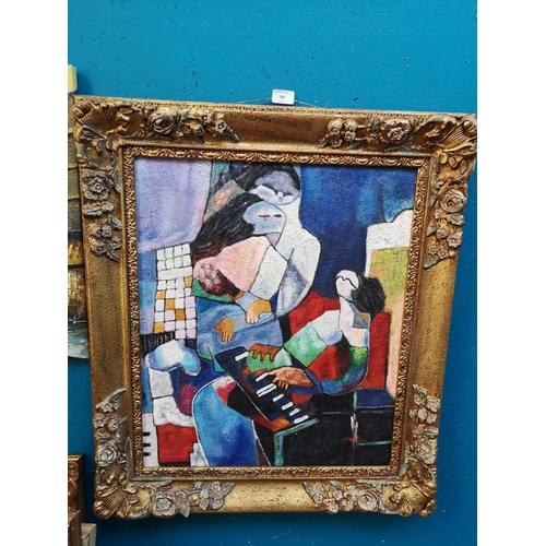 345 - A gilt framed Cubism style oil on canvas signed lower right - approx. 80cm high x 68cm wide