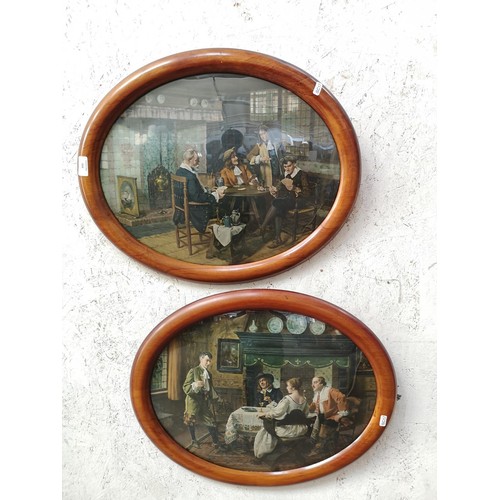 350B - Two early 20th century walnut framed convex glass prints - approx. 59cm wide x 49cm high