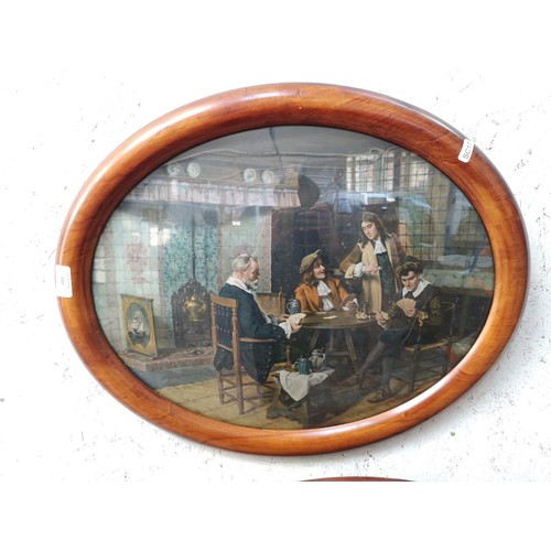 350B - Two early 20th century walnut framed convex glass prints - approx. 59cm wide x 49cm high