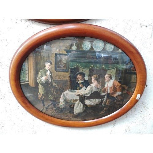 350B - Two early 20th century walnut framed convex glass prints - approx. 59cm wide x 49cm high