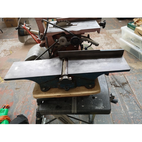 593 - Two items, Stanley Workstation trolley and a Duet table saw with mounted planer