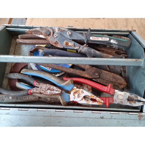 545 - A collection of assorted tools to include Draper metal cantilever toolbox containing various snips, ... 