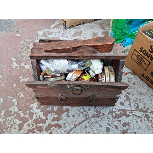 608 - Two boxes containing assorted house clearance items to include two Bossons hand painted chalkware he... 