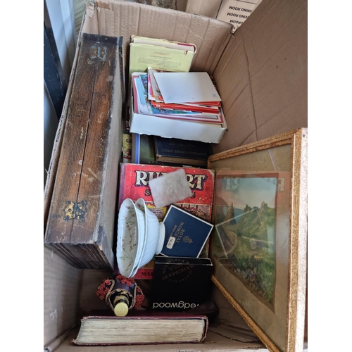 609 - Seven boxes containing assorted house clearance items to include boxed Wedgwood Angela trinket dish,... 