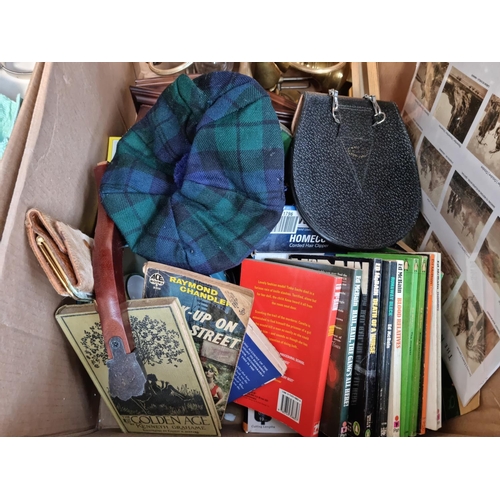 612 - Two boxes containing assorted house clearance items to include Claude Monet prints, LG BP 250 Blu Ra... 