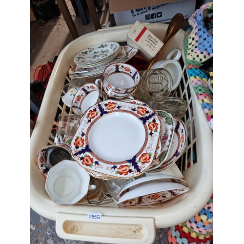 613 - Two boxes containing assorted house clearance items to include Tuscan China part tea set, EPNS souve... 