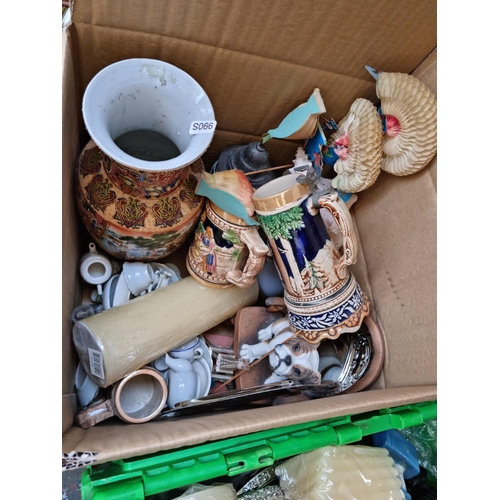 618 - Three boxes and one bag containing assorted house clearance items to include Oriental style vase, We... 