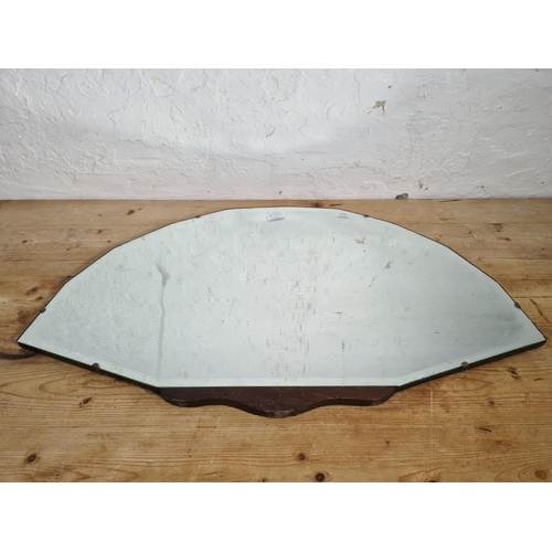 354A - An Art Deco bevelled edge fan shaped wall hanging mirror - approx. 82cm wide x 49.5cm high