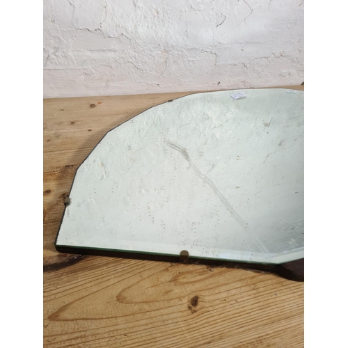 354A - An Art Deco bevelled edge fan shaped wall hanging mirror - approx. 82cm wide x 49.5cm high