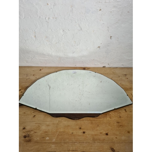 354A - An Art Deco bevelled edge fan shaped wall hanging mirror - approx. 82cm wide x 49.5cm high